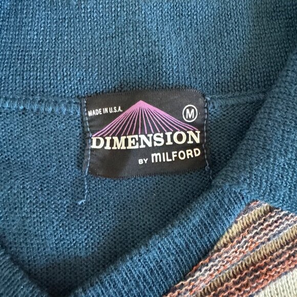 Vintage Dimension by Milford Mens Teal Brown Knit Sweater SS Polo Top USA Size M - Picture 4 of 8